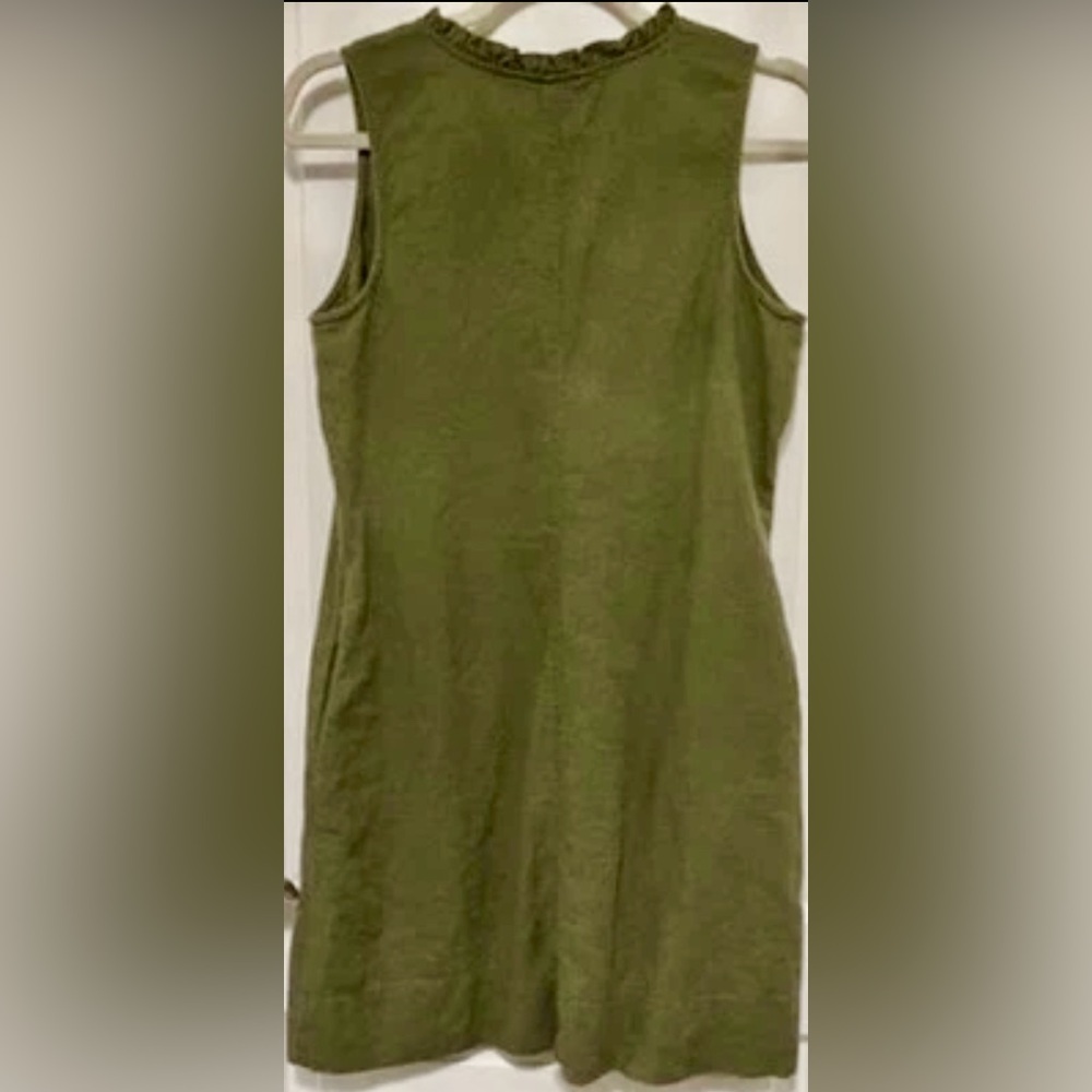 Briggs New York Linen Blend Sleeveless Shift Dress Green Ruffle Neck Size‎ Small - Picture 4 of 11